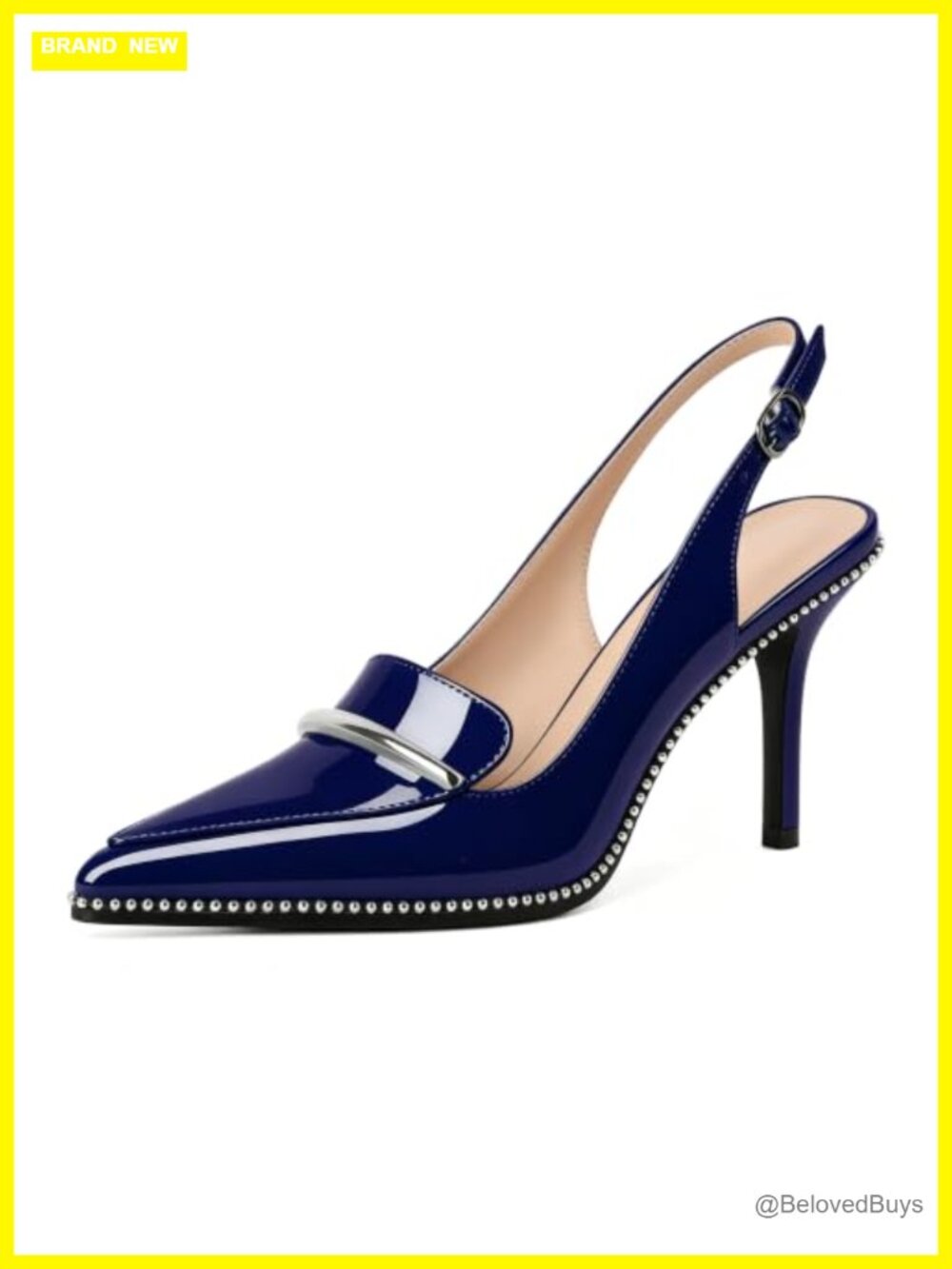 Slingback Heels Women Stilettos High Heel Beaded Pumps Closed Pointed Toe Shoes